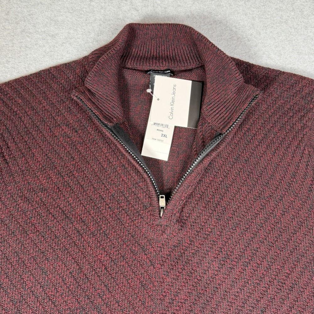 New Calvin Klein Bordeaux Men's 1/4 Zip Mock Neck Knit Pullover Sweater